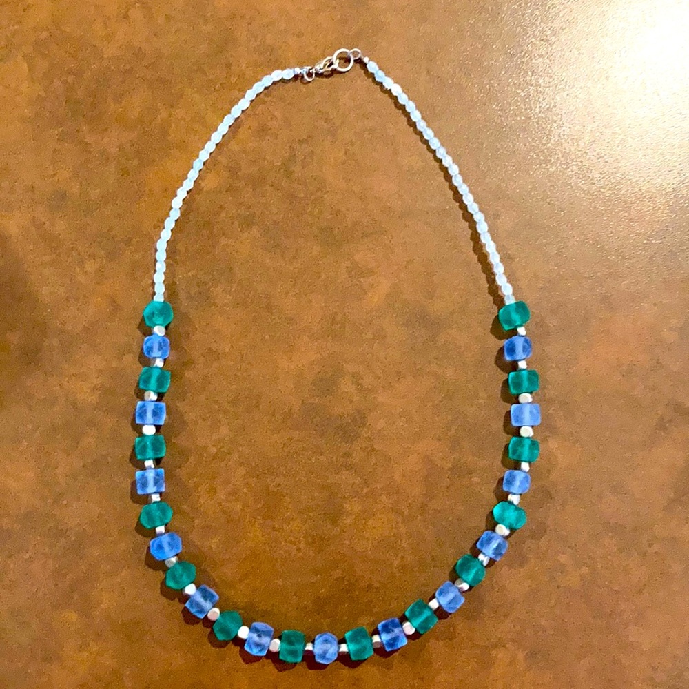 Lia Sophia Bead necklace 22” blue/aqua & silver